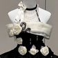 Elegant Black and White Homecoming Dress ,A-Line Strapless Applique Tiered Corset Short Prom Dress RS874