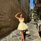 Yellow suspender A-line backless sexy slim skirt homecoming dress R2421