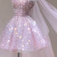 Pink sequined tube top waist slim princess skirt homecoming dress R3371