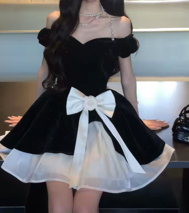 Black and White Elegant Homecoming Dress ,A-Line Bateau Corset Cute Princess Dress RS877