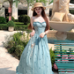 Blue long waist A-line suspender dress women's summer French temperament skirt R4870