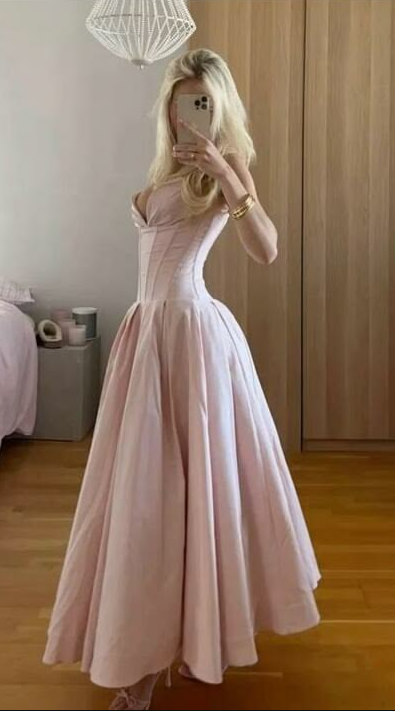Girlish Satin Sweetheart Prom Gown Pink Women's Corset Maxi Evening Dress Birthday Dress RS2915
