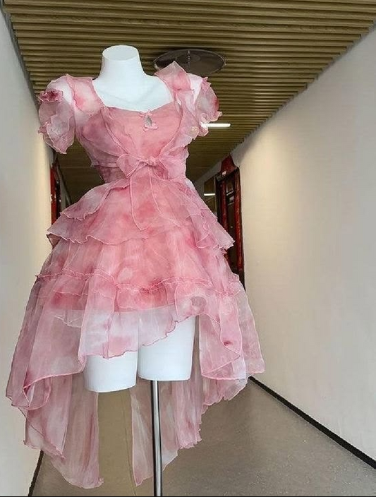 Tulle Frilled Women's Homecoming Dress Pink Corset Princess Short Prom Dress Birthday Dress RS2576