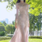 Tea break French floral suspender dress new style holiday style slim fit figure temperament long dress R0474