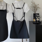 Suspender Dress College Style Shirt Bow Lace Stitching Suit Skirt R2079