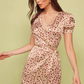 Dress V-neck French retro rose flower waist slim short skirt R2911