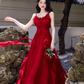 Fairy French retro red dress high-end dress ruffled sling beach dress R1714