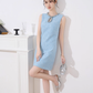 French design niche dress new style temperament waist slim blue Chanel style sleeveless dress R4223