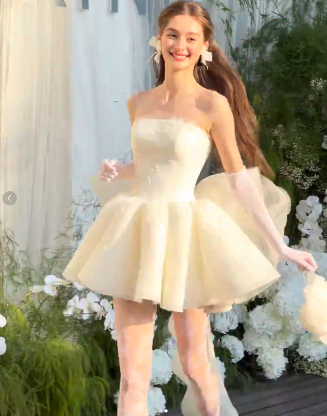 Apricot tube top waist puffy skirt princess cute mini skirt homecoming dress R4123