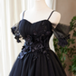 Elegant Black A-Line Spaghetti Straps Applique Corset Mini Prom Dress Homecoming Dress RS579