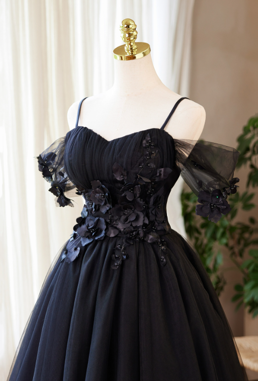 Elegant Black A-Line Spaghetti Straps Applique Corset Mini Prom Dress Homecoming Dress RS579