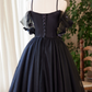 Elegant Black A-Line Spaghetti Straps Applique Corset Mini Prom Dress Homecoming Dress RS579
