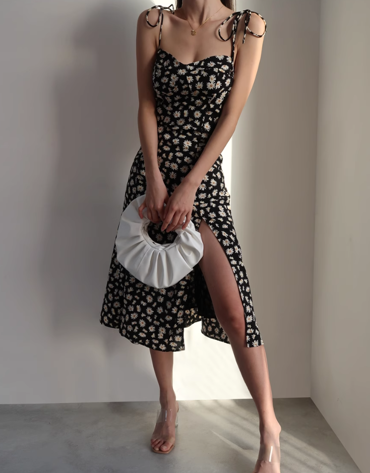 European and American slim fit slit dress retro long dress suspender dress R2859