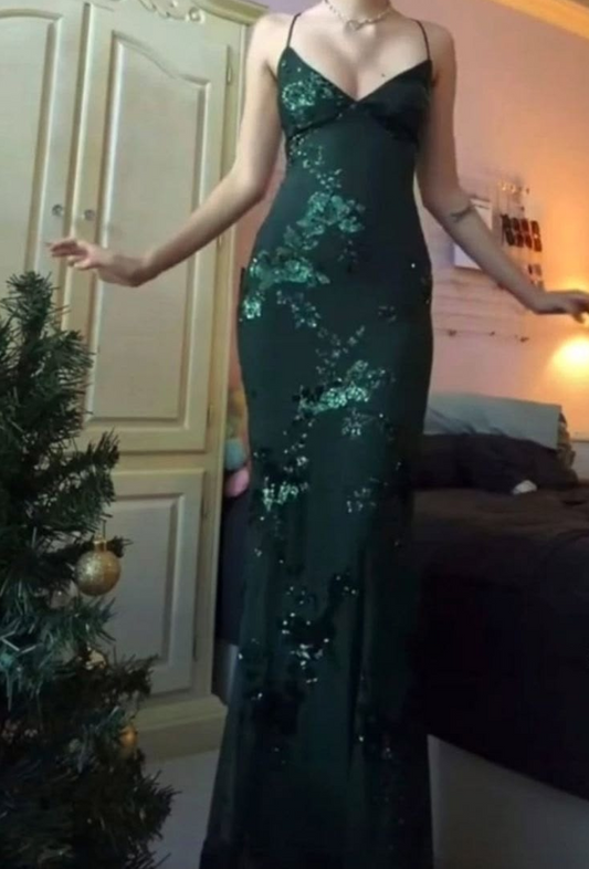 Elegant Bud Green Prom Dress ,Mermaid Spaghetti Straps Bodycon Maxi Evening Dress RS880