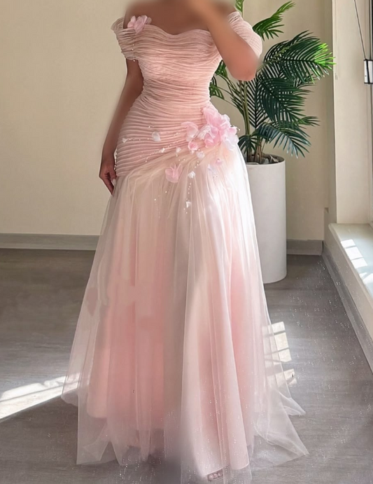 Sweet Pink Prom Dress ,A-Line Bateau Applique Corset Maxi Birthday Dress RS882