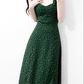 2025 Summer New Green Retro Platycodon Floral Waist Long Suspender Dress R0915