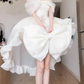 Sweet and elegant apricot bow-tie dress evening dress high waist slim fluffy princess dress R1693