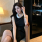 French black sweet bow sleeveless Chanel style dress R4069