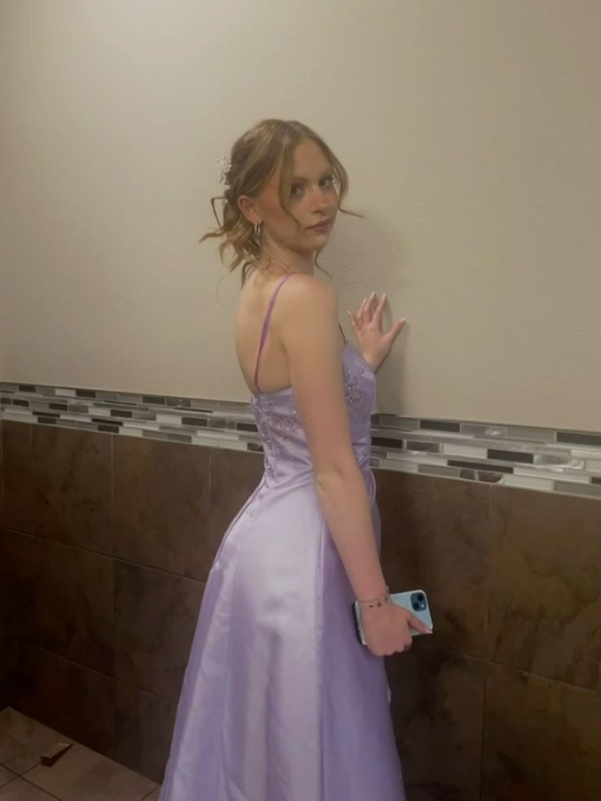 Gentle Lavender Prom Dress ,A-Line Spaghetti Straps Satin Corset Maxi Evening Dress RS884