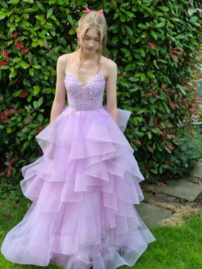 Charming Lavender Prom Dress ,A-Line Spaghetti Straps Tulle Corset Maxi Evening Dress RS885