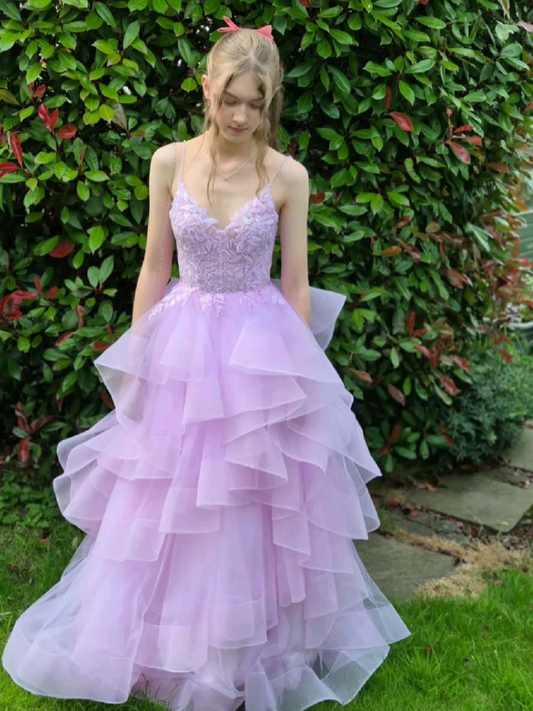 Charming Lavender Prom Dress ,A-Line Spaghetti Straps Tulle Corset Maxi Evening Dress RS885