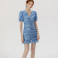 Short hip skirt summer French floral skirt blue petite pleated dress R2714