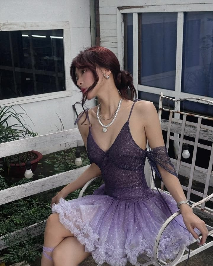 Glitter Tulle Women's Homecoming Dress Deep Purple Corset Short Prom Gown Party Dress RS3063