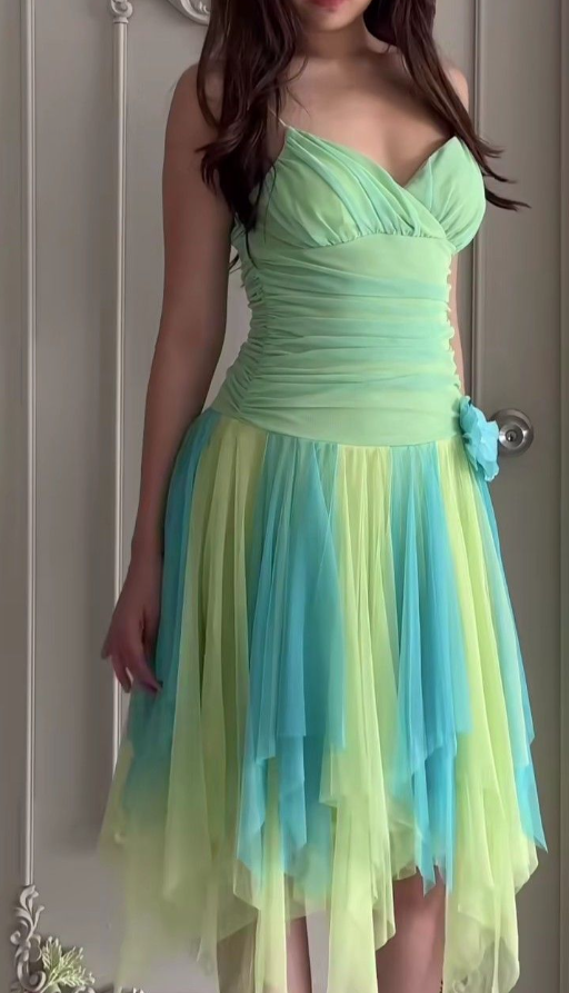 Flowy Chiffon Women's Homecoming Dress Green Corset Short Prom Dress Cocktail Dress RS2646