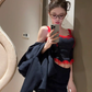 Sexy hot girl striped suit lace suspenders 2025 large size high-end hip skirt suit R1041