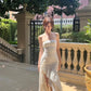 White tube top waist slim irregular ruffle skirt mid-length skirt homecoming dress R4125