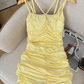 Hot girl suspender dress women's new style waist slimming temperament pleated hip skirt R4037