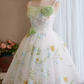 Fresh White Floral A-Line Spaghetti Straps Applique Corset Mini Evening Dress Homecoming Dress RS580