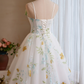 Fresh White Floral A-Line Spaghetti Straps Applique Corset Mini Evening Dress Homecoming Dress RS580