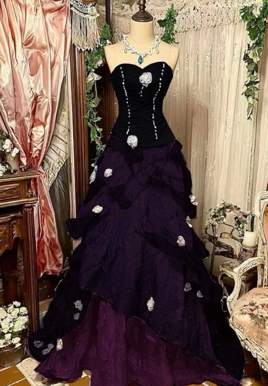 Elegant Purple Prom Dress ,A-Line Sweetheart Applique Corset Maxi Evening Dress RS889