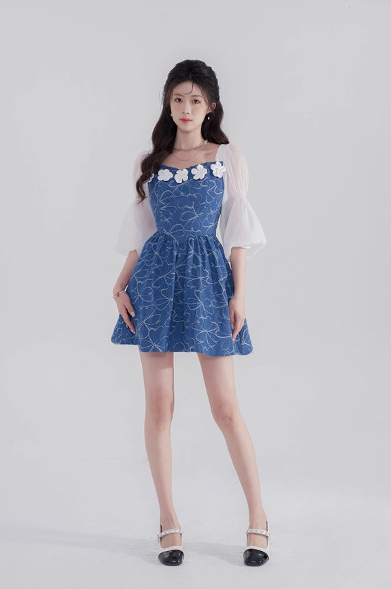 Summer new high waist skirt square neck denim dress design niche temperament sweet short skirt R4142