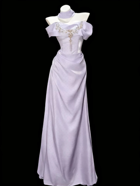 Eelgant Lavender Beaded Prom Dress ,A-Line Bateau Corset Maxi Evening Dress RS894