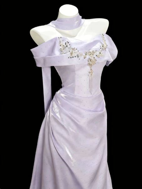 Eelgant Lavender Beaded Prom Dress ,A-Line Bateau Corset Maxi Evening Dress RS894