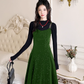 Fairy French retro velvet suspender skirt slim fit waist long skirt dress R1722