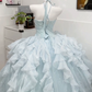 Pretty Pale Blue Quinceanera Dress ,Ball Gown Strapless Tulle Corset Maxi Evening Dress RS895