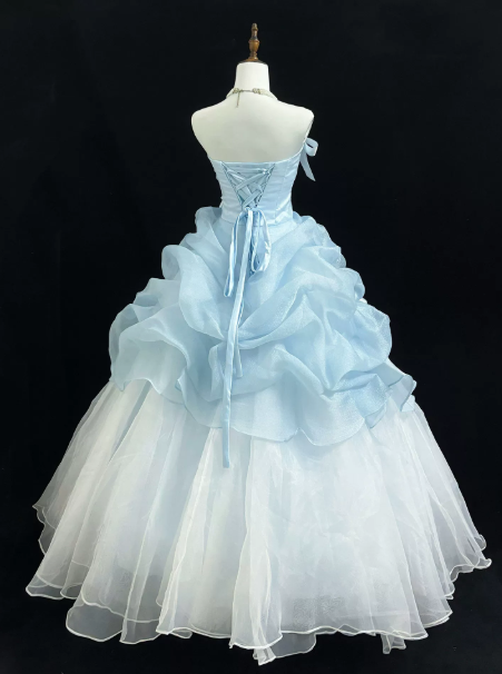 Charming Pale Blue Quinceanera Dress ,Ball Gown Strapless Bow Corset Maxi Evening Dress RS896
