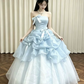 Charming Pale Blue Quinceanera Dress ,Ball Gown Strapless Bow Corset Maxi Evening Dress RS896