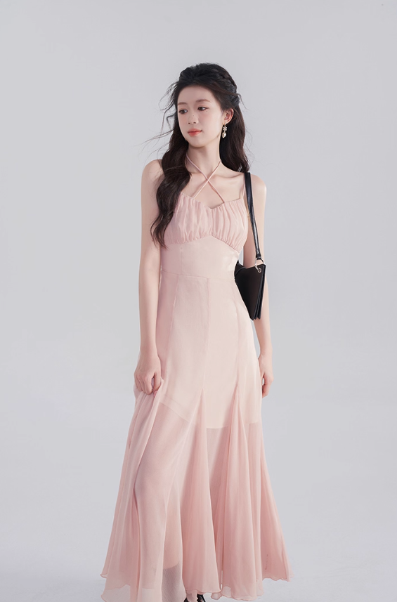 Gentle suspender chiffon dress women's summer new high waist medium length fishtail skirt R4460