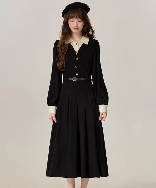 French style black dress spring high-end interview dress R1916