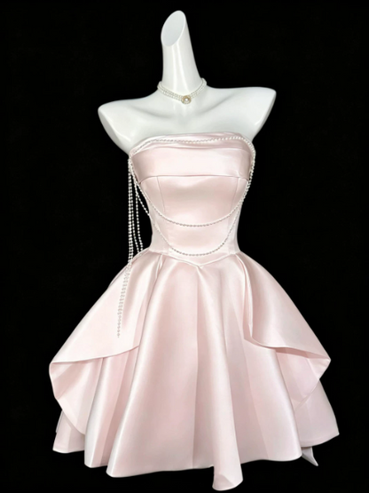 Lovely Pink Beading Homecoming Dress ,A-Line Strapless Corset Short Prom Dress RS901