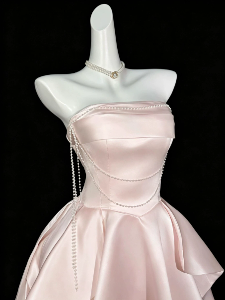 Lovely Pink Beading Homecoming Dress ,A-Line Strapless Corset Short Prom Dress RS901