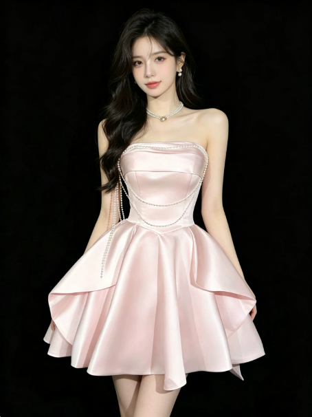 Lovely Pink Beading Homecoming Dress ,A-Line Strapless Corset Short Prom Dress RS901