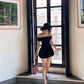 Black one-shoulder slim waist A-line short skirt homecoming dress R3546