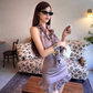 Temperamental lady ruffled sleeveless halter neck top 2025 pure desire hip skirt suit R1403