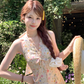 V-neck floral halter neck sleeveless suspender dress summer French pastoral style holiday dress R4664