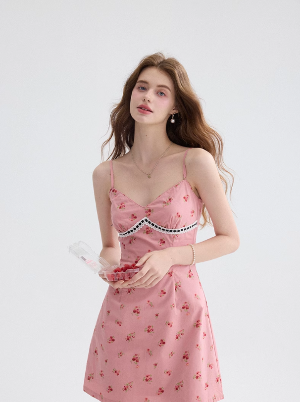 French floral suspender dress holiday style dress petite short skirt R2749